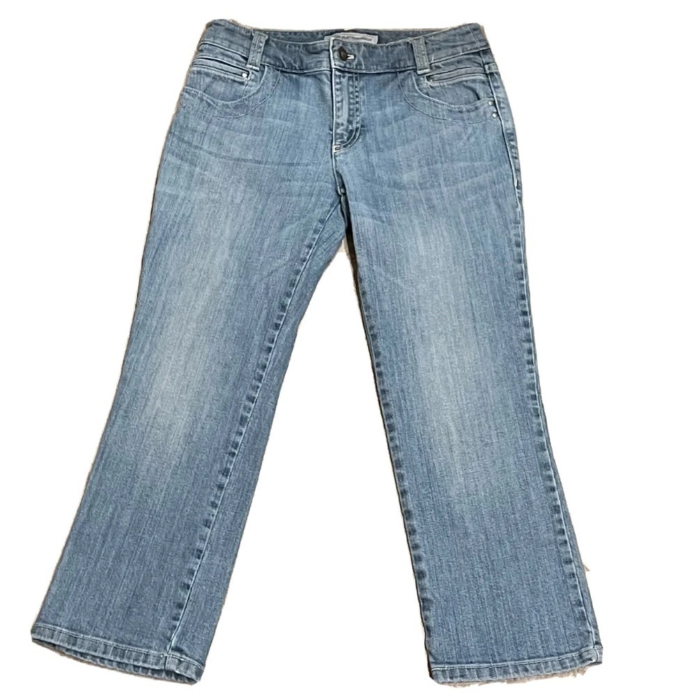 Chico’s platinum denim light wash cropped capri blue jeans mid rise 00